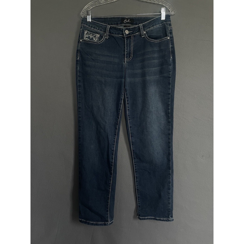 Earl Jeans Womens 8 Blue Straight Leg Embellished Rhinestone‎ Pockets 30x26